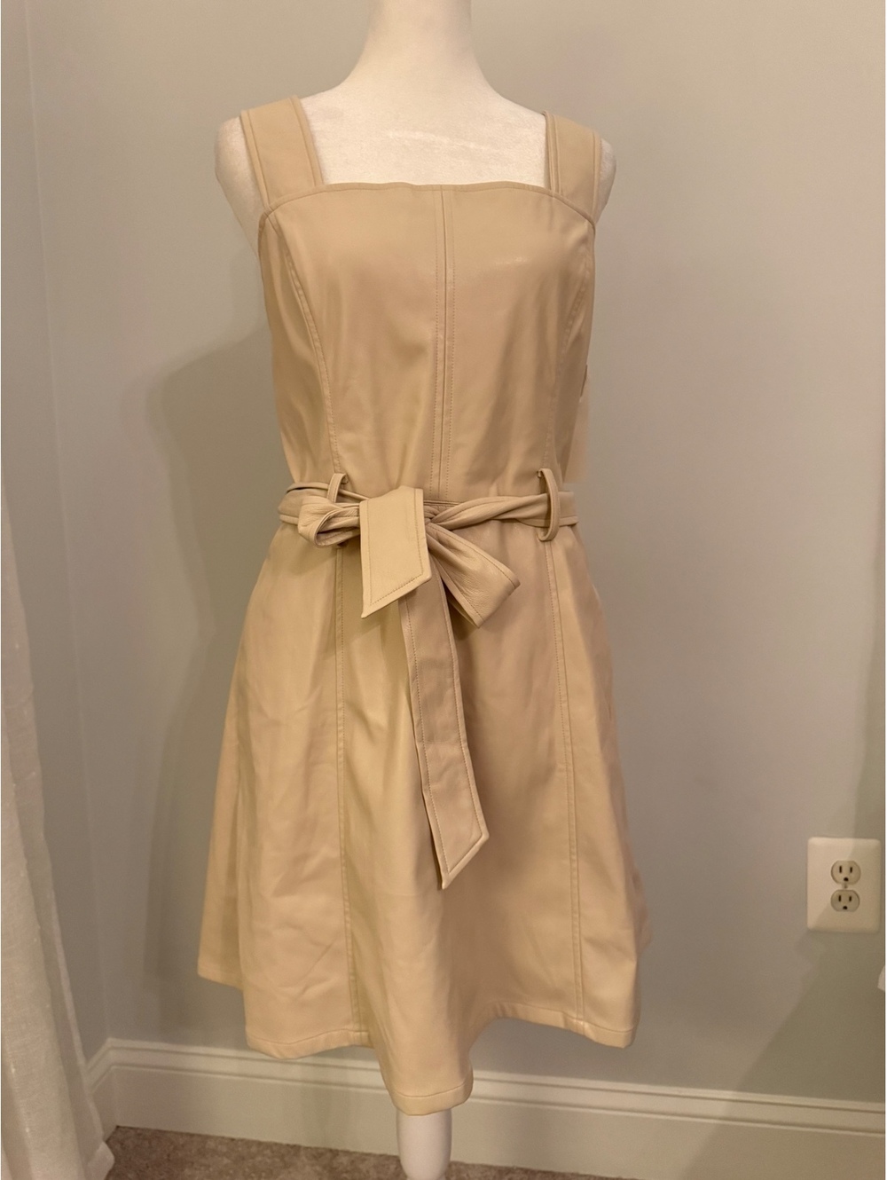 Shoshanna Faux Leather Belted Mini Dress Nude Beige Size 8 NWT